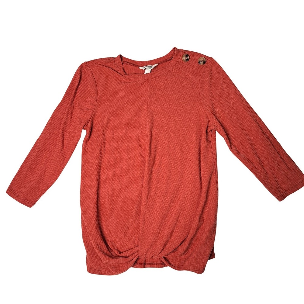 Speechless Top Kids XL Girls T-shirt Orange Ribbed Twist Front Button Shoulder
